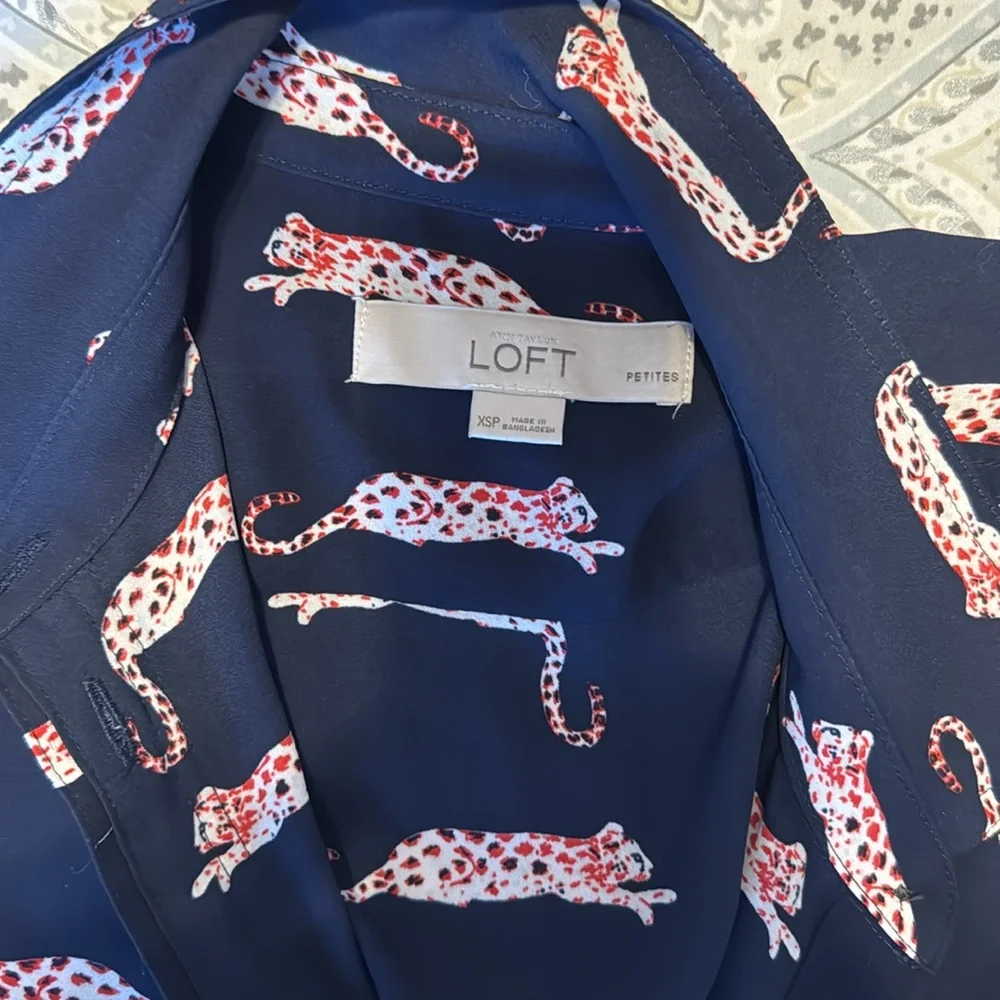 Ann Taylor Loft Petite Navy Dress Shirt - Picture 2 of 5